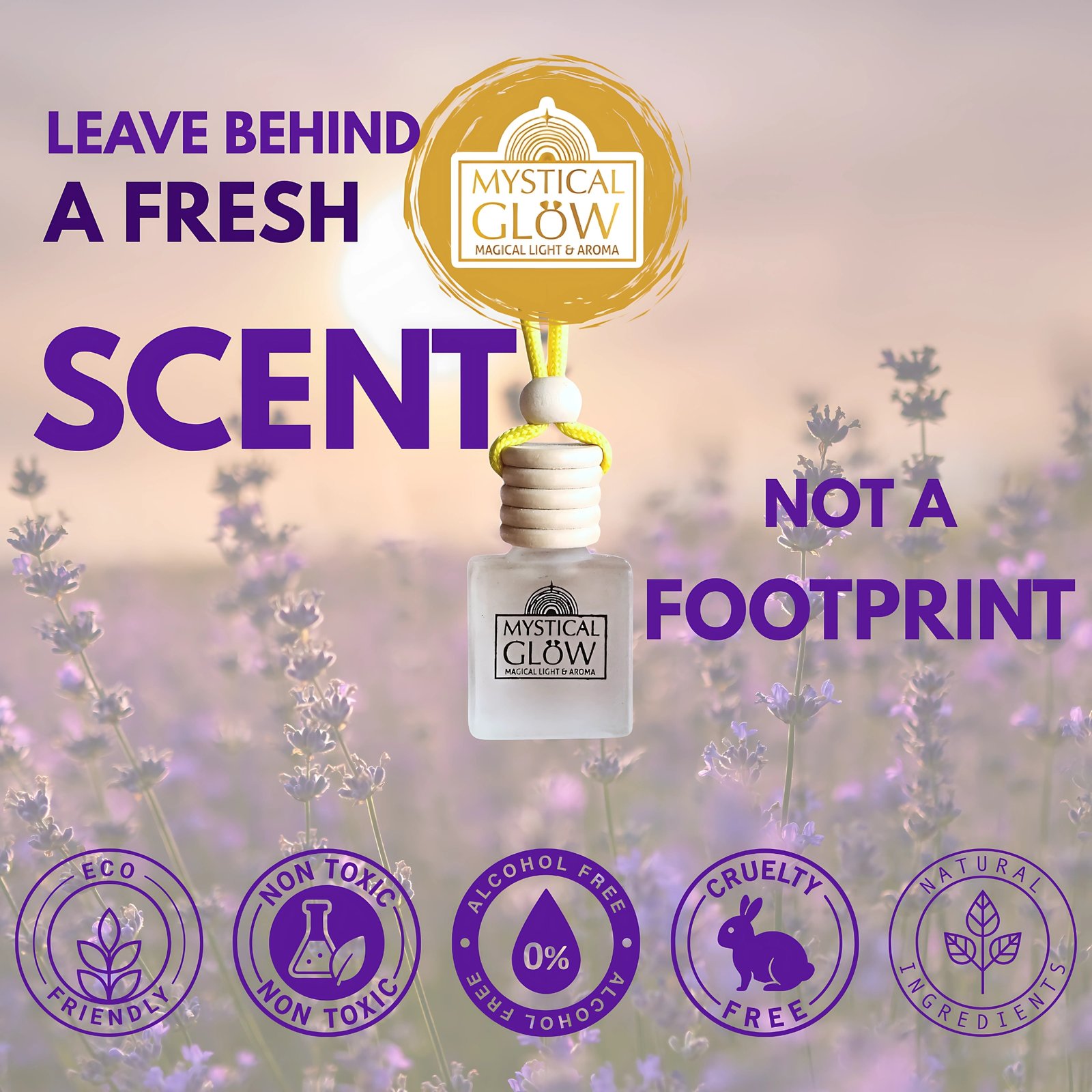 Fragrance notes graphic depicting lavender, herbal and floral accords to evoke calm and clarity in aromatherapy use.