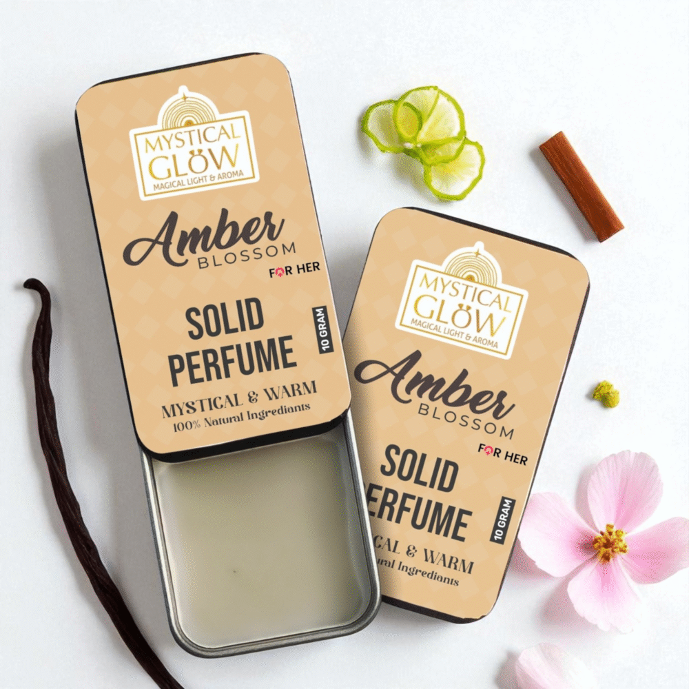 Amber Blossom solid perfume benefits – alcohol-free, skin-friendly and long-lasting scent for daily use.