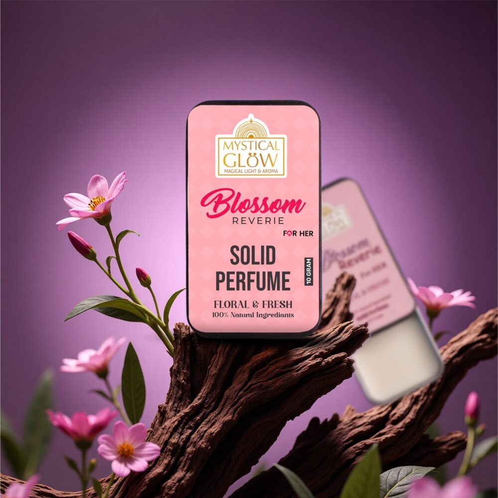 Blossom Reverie infographic showing benefits: alcohol-free, gentle on skin, and long-lasting scent.