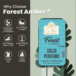 Forest Amber Solid Perfume for Men – alcohol-free, long-lasting and skin-safe men's grooming product.