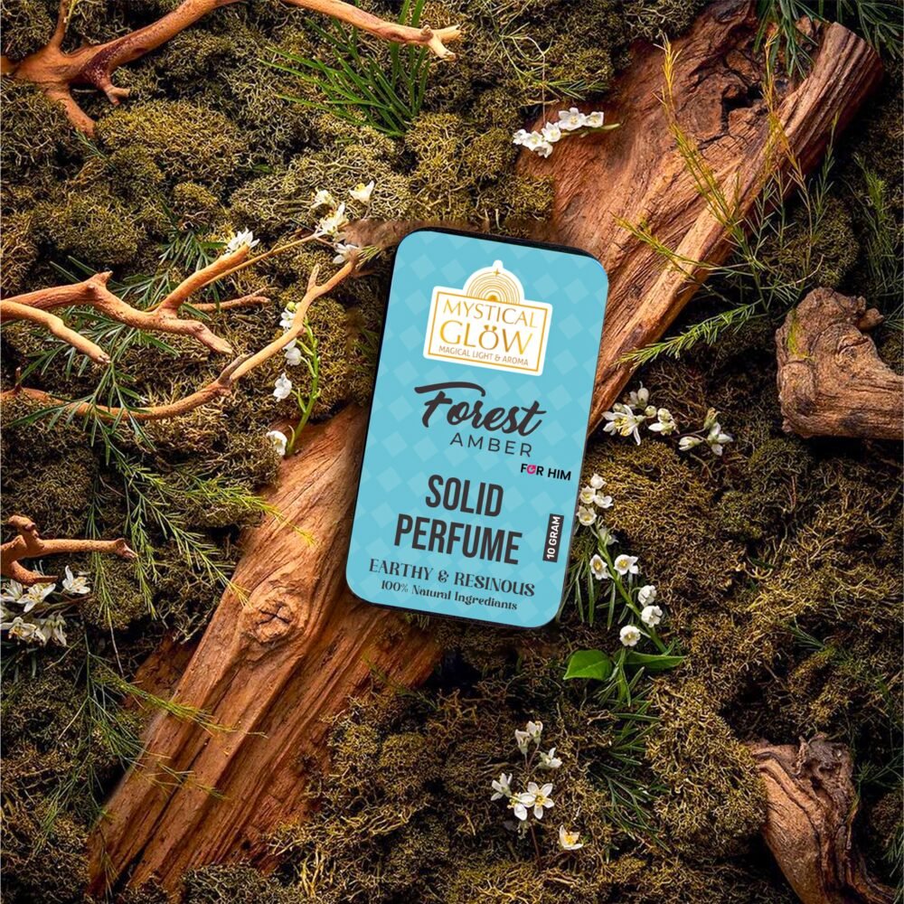 Forest Amber – A Masculine Escape into Earth, Calm & Ancient Mysticism Applying Forest Amber Solid Perfume for Men on wrist – safe and mess-free natural cologne application.