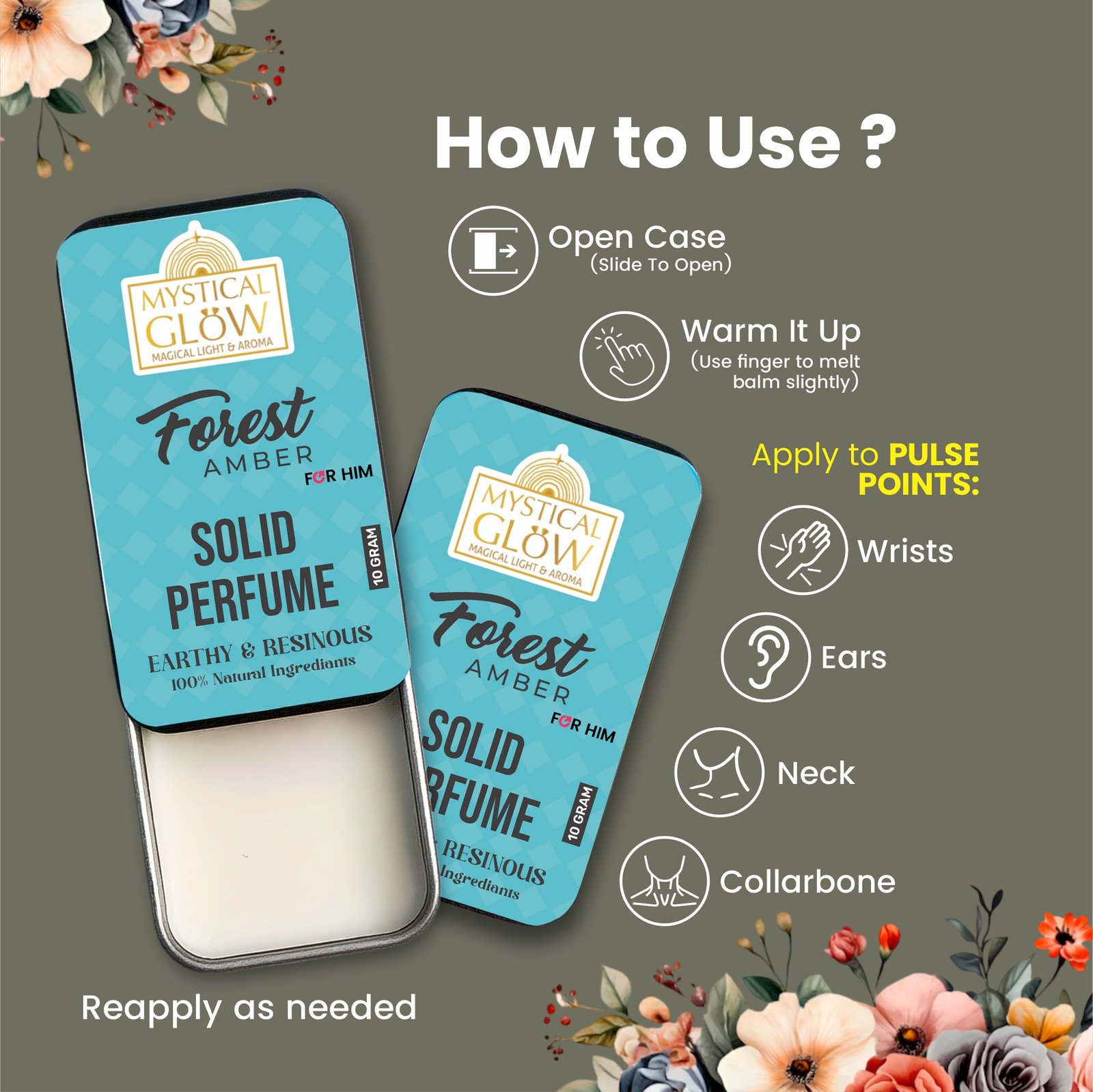 Easy to Apply, Travel-Friendly Tin – Use on Wrists, Neck & Collarbone Anytime Crafted with woods, resins and earthy oils – a perfume that speaks to the wild side of you.