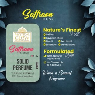 Infused with Saffron, Egyptian Musk, Lavender, Neroli, Patchouli & Sandalwood Saffron Musk Solid Perfume note pyramid: Top – Saffron, Middle – Musk, Base – Oud; along with features like alcohol-free and handcrafted.