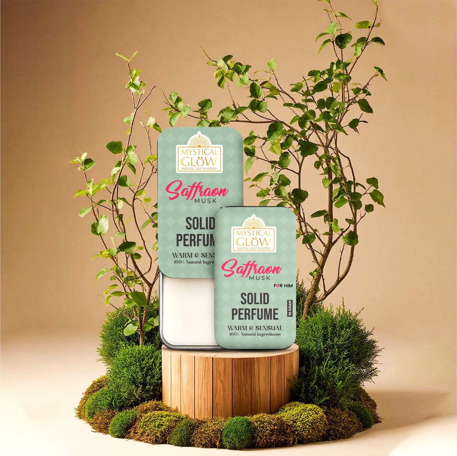 Man applying Saffron Musk Solid Perfume on wrist, demonstrating ease of use and skin-safe application.