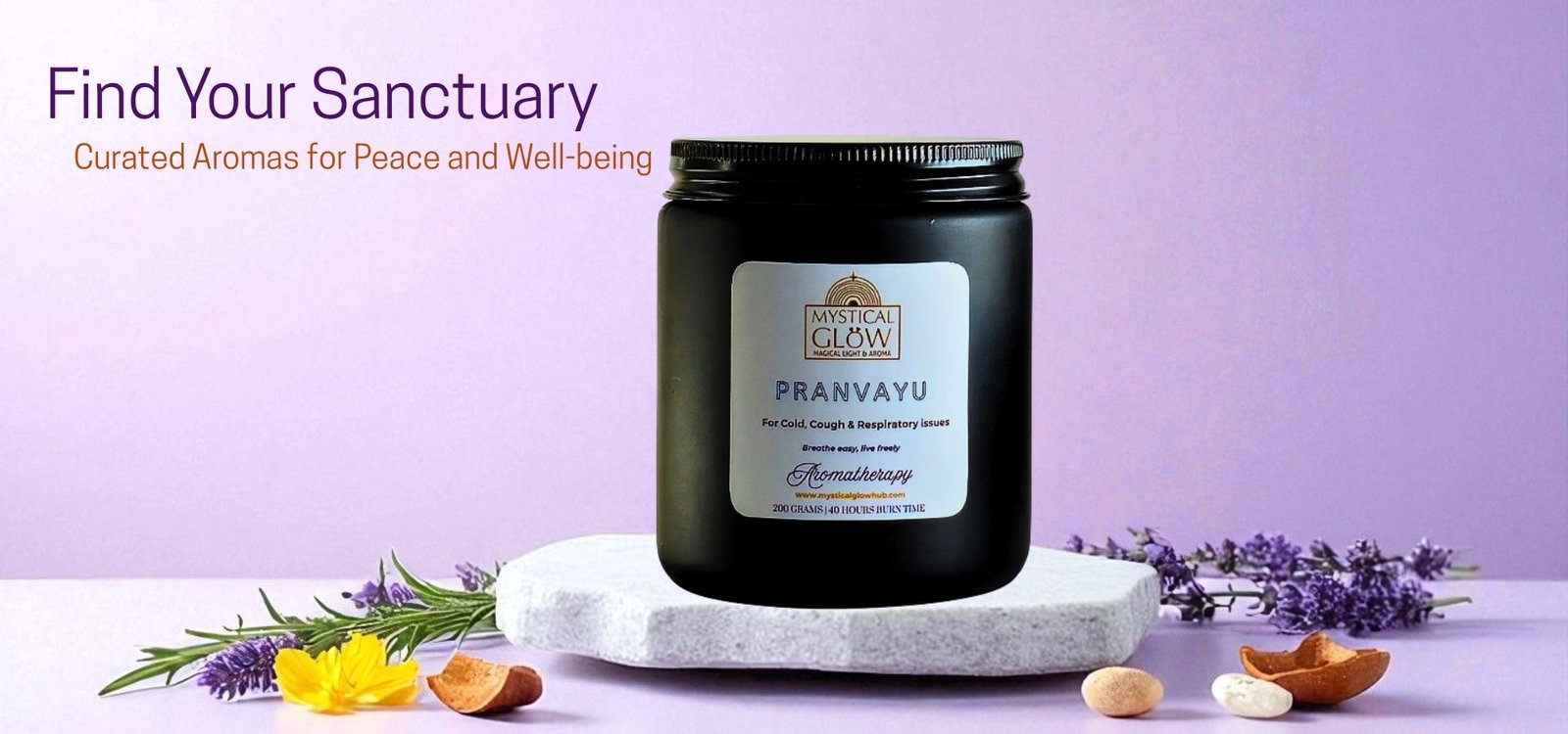Tranquil aromatherapy candles and reed diffusers in a calming purple and white reflective setting, promoting relaxation.