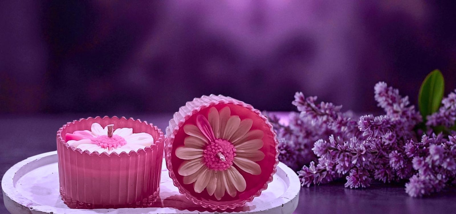 Luxurious premium jar candles in a deep mystical purple setting, highlighting opulent home fragrance.