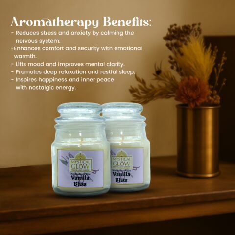 Why Choose Vanilla Soy Candle - Benefits and Features Infographic Vanilla candle benefits infographic 72 hour burn time natural soy wax India aromatherapy